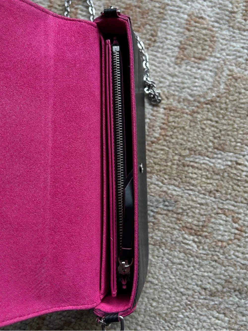 Black Louis Vuitton Shoulder Bag with Hot Pink Interior Card Cash Pouch Inserts - Picture 7 of 16